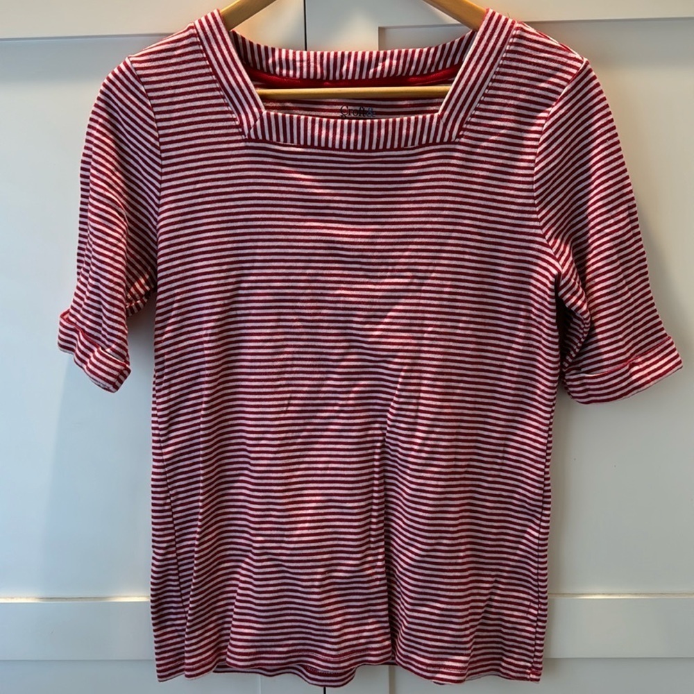 Croft & Barrow Red White Stripe Square Neck Short Sleeve Top Medium